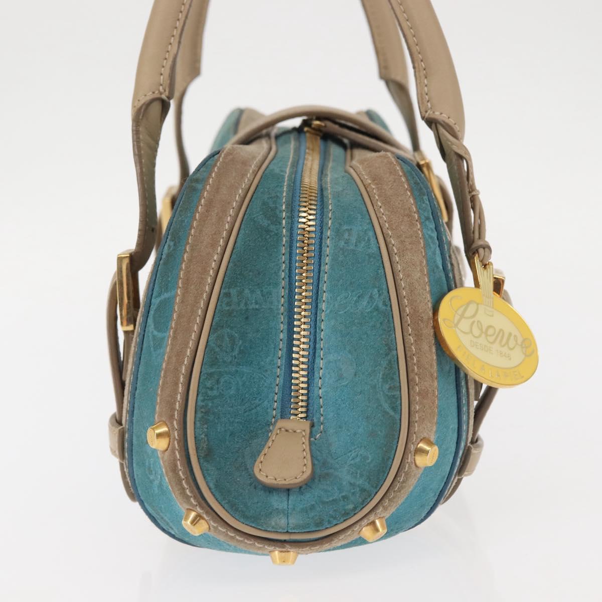 LOEWE 160th Anniversary Model Hand Bag Suede Turquoise Blue Gold Auth 146049