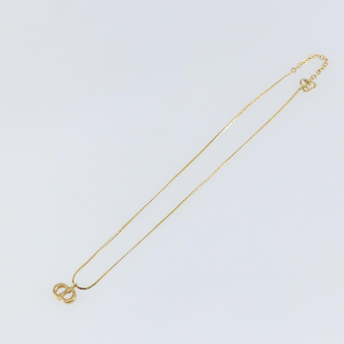 Christian Dior Rhinestone CD Logo Necklace metal Gold Tone Auth 146052