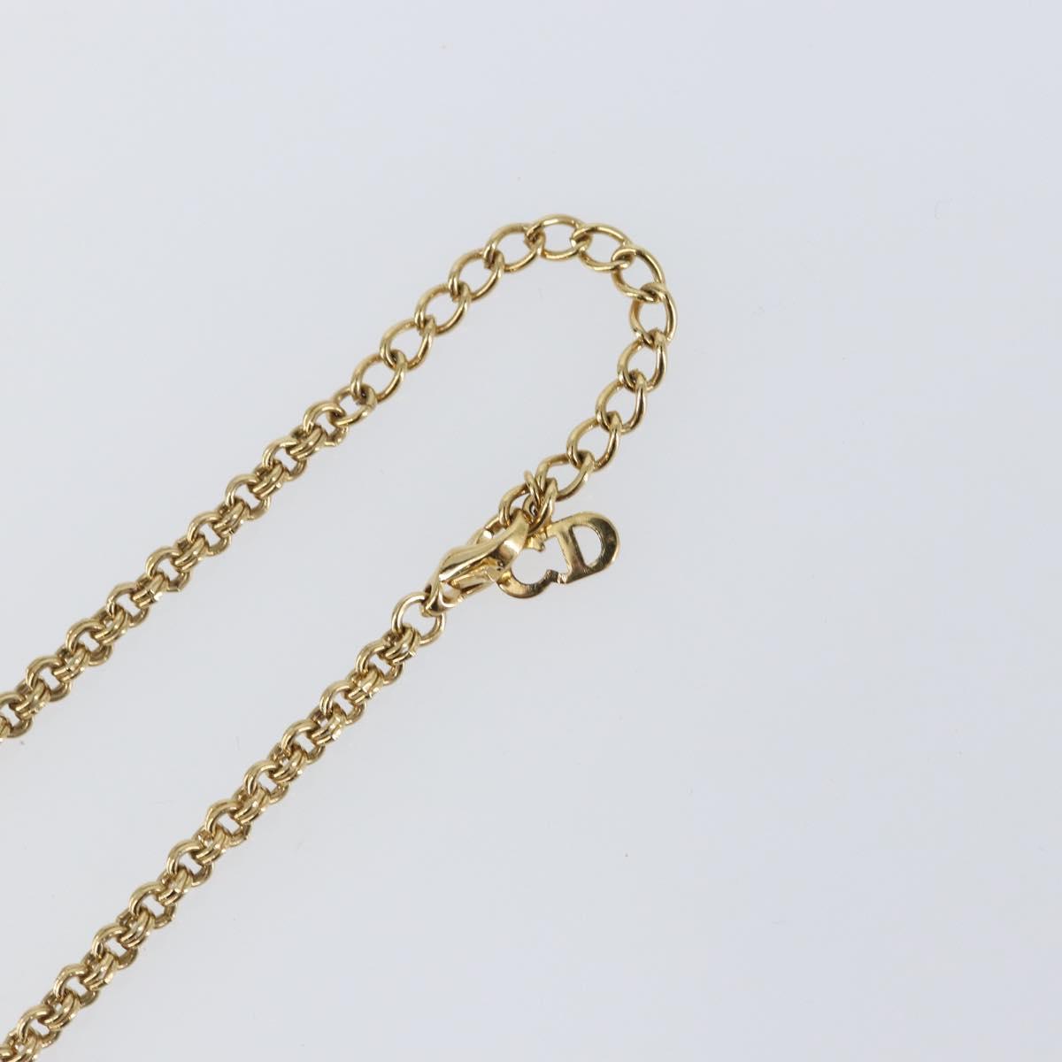 Christian Dior Rhinestone CD logo Necklace metal Gold Tone Auth 146055