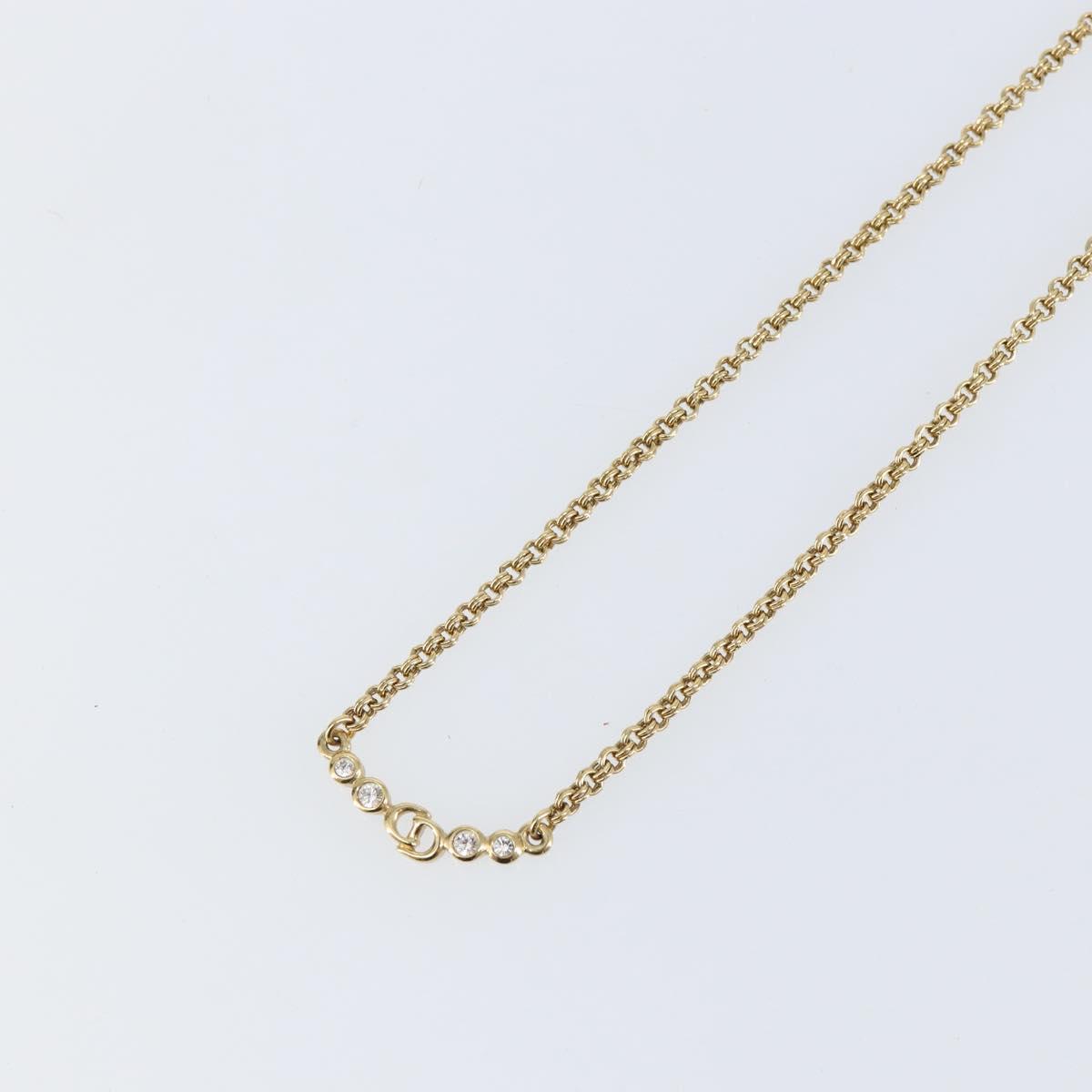 Christian Dior Rhinestone CD logo Necklace metal Gold Tone Auth 146055