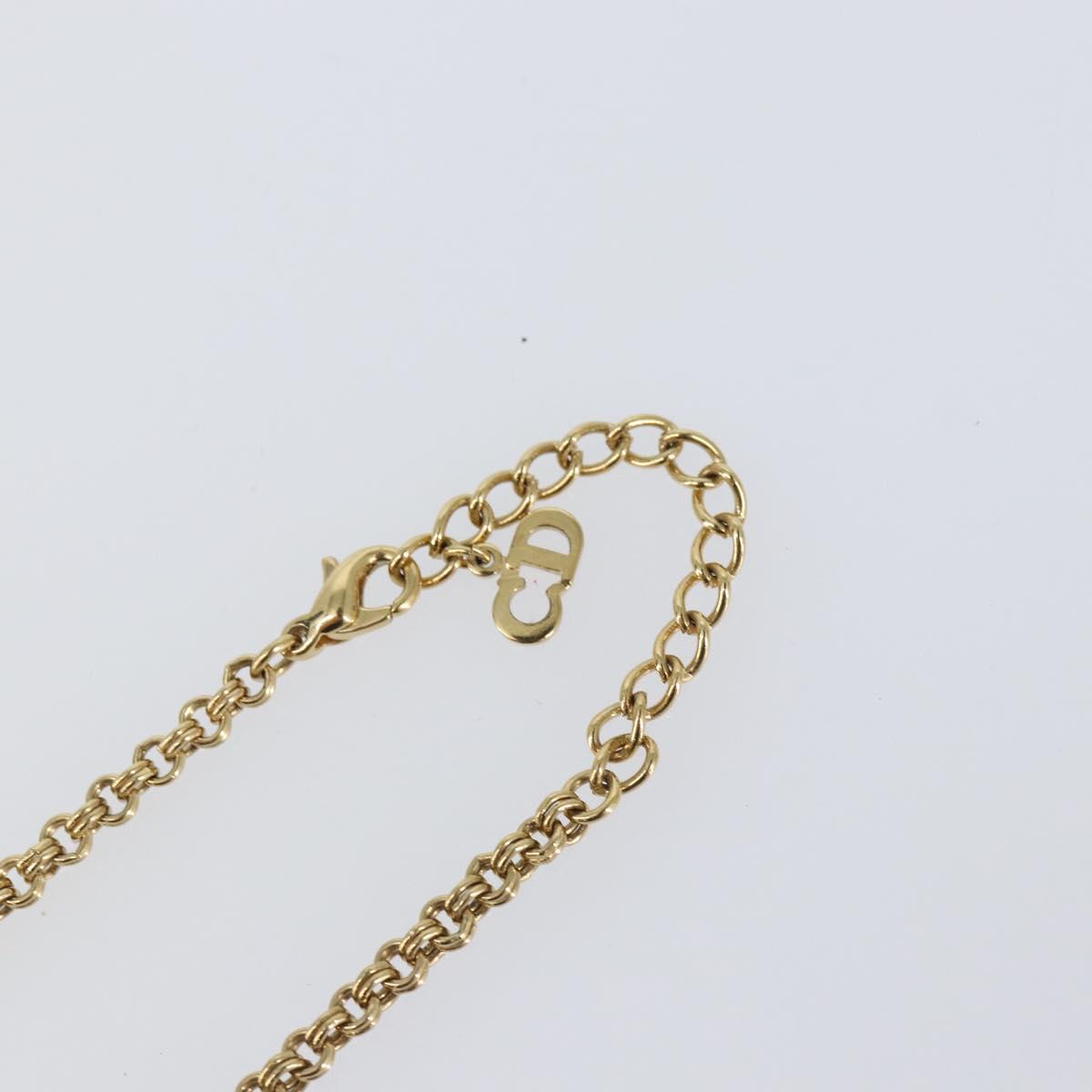 Christian Dior Rhinestone CD logo Necklace metal Gold Tone Auth 146055