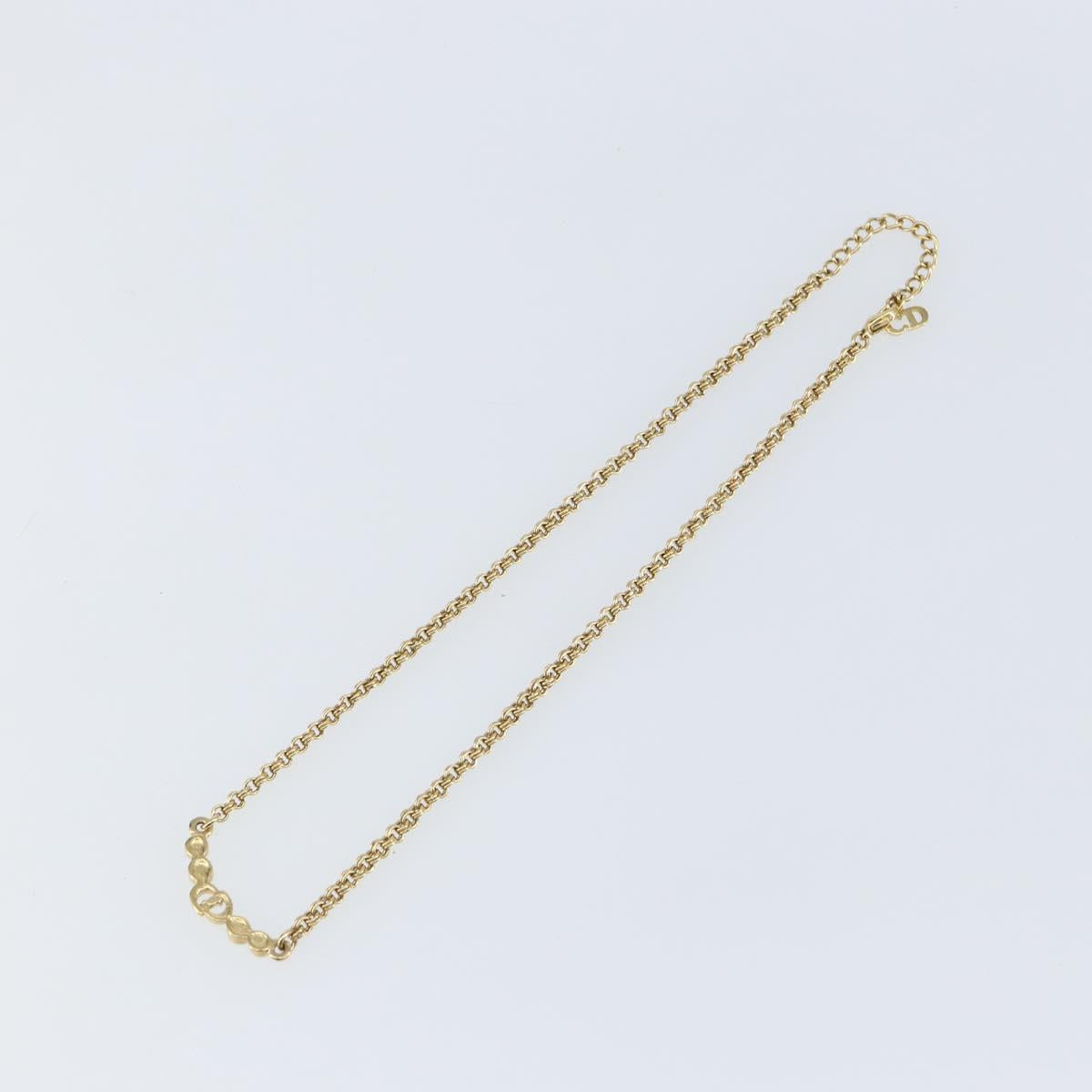 Christian Dior Rhinestone CD logo Necklace metal Gold Tone Auth 146055