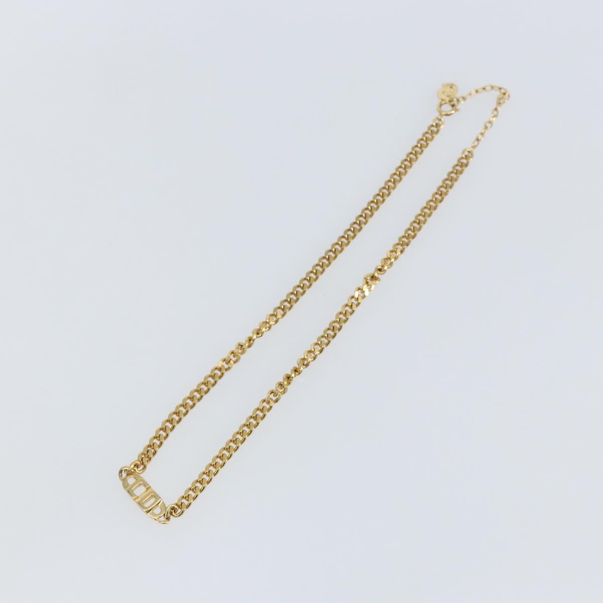 Christian Dior Curve Chain CD logo Necklace metal Gold Tone Auth 146056