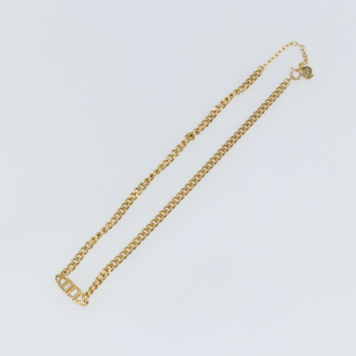 Christian Dior Curve Chain CD logo Necklace metal Gold Tone Auth 146056