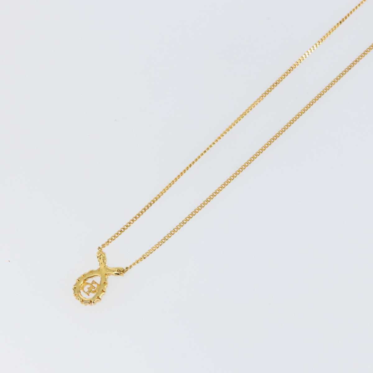 Christian Dior Rhinestone Teardrop CD logo Necklace metal Gold Tone Auth 146057