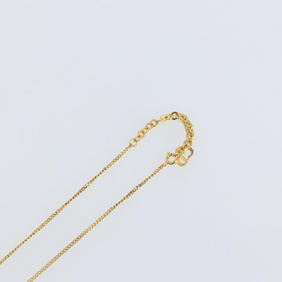 Christian Dior Rhinestone Teardrop CD logo Necklace metal Gold Tone Auth 146057