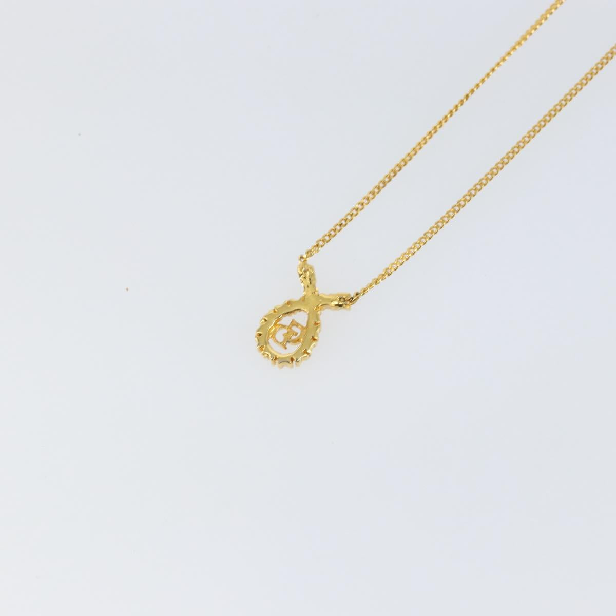 Christian Dior Rhinestone Teardrop CD logo Necklace metal Gold Tone Auth 146057