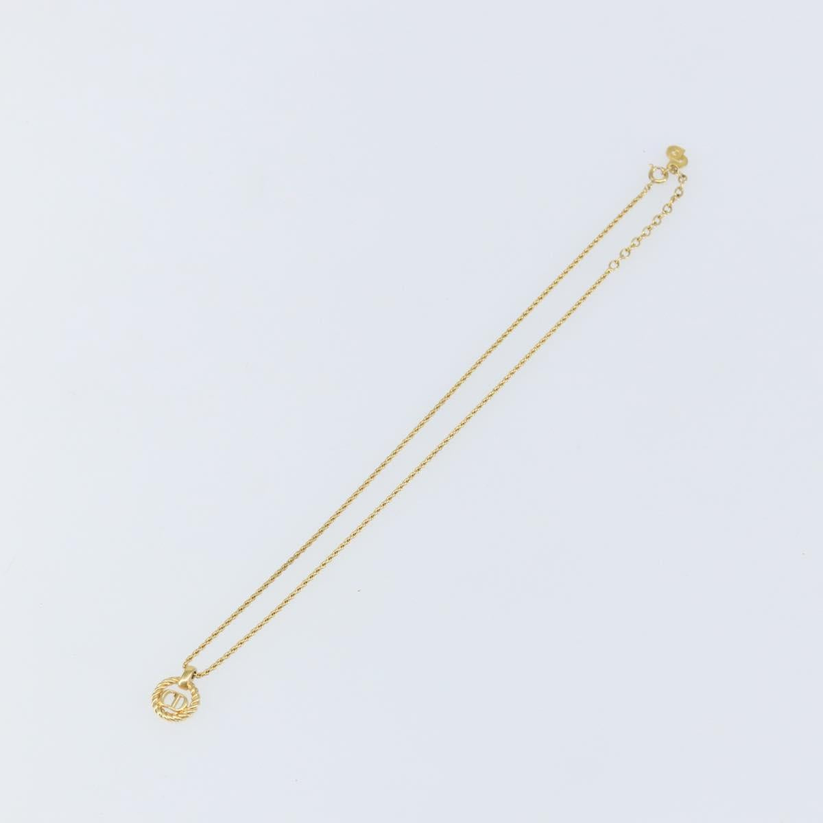 Christian Dior Rope Circle CD Logo Necklace metal Gold Tone Auth 146058
