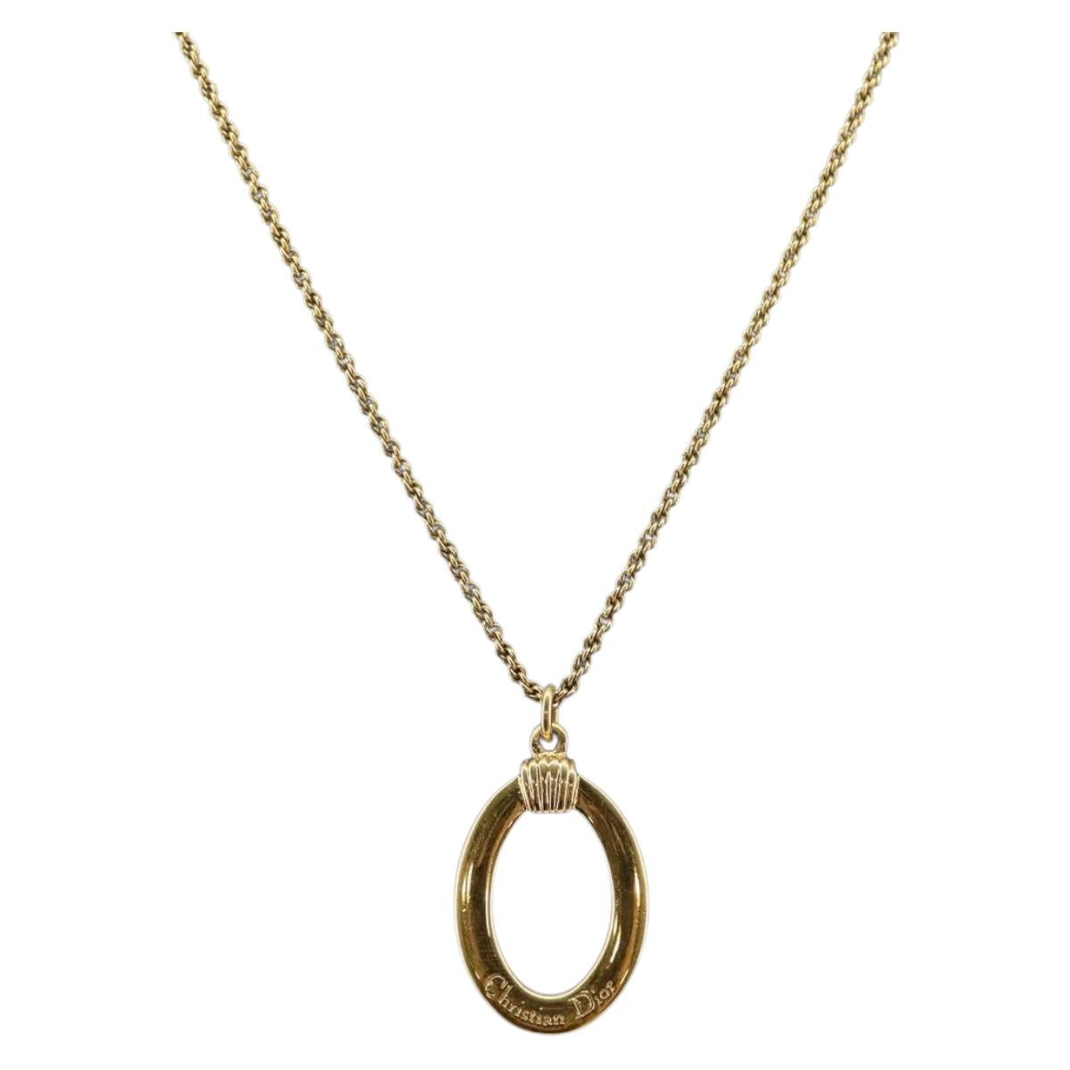 Christian Dior Circle Necklace metal Gold Tone Auth 146059