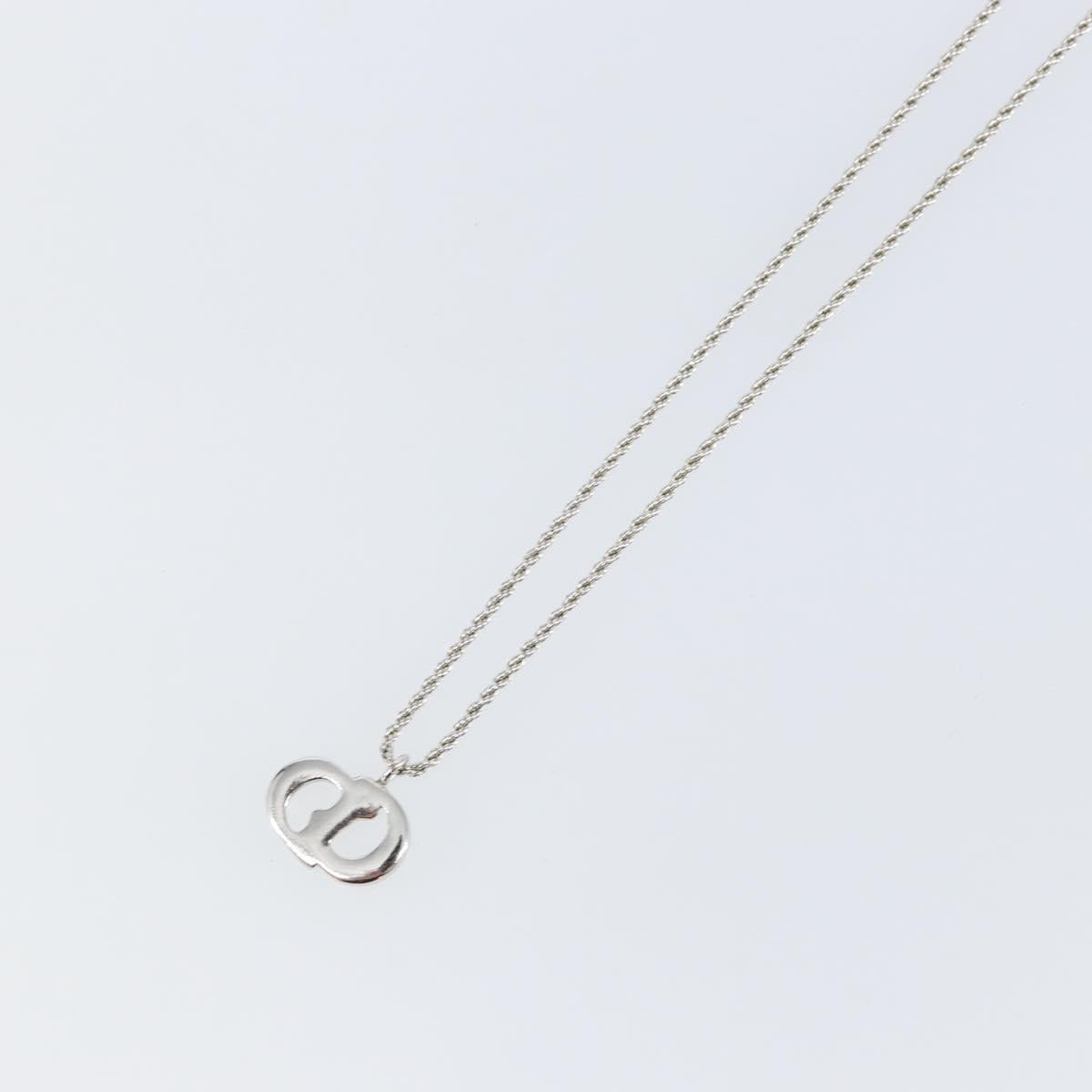 Christian Dior CD Logo Necklace metal Silver tone Auth 146061