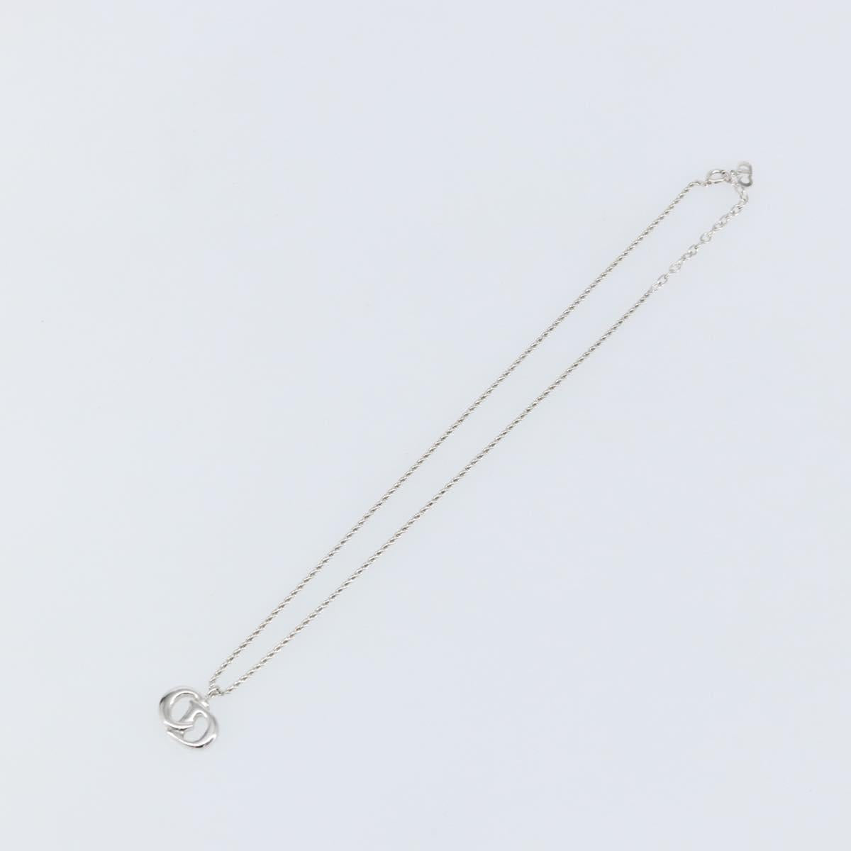 Christian Dior CD Logo Necklace metal Silver tone Auth 146061