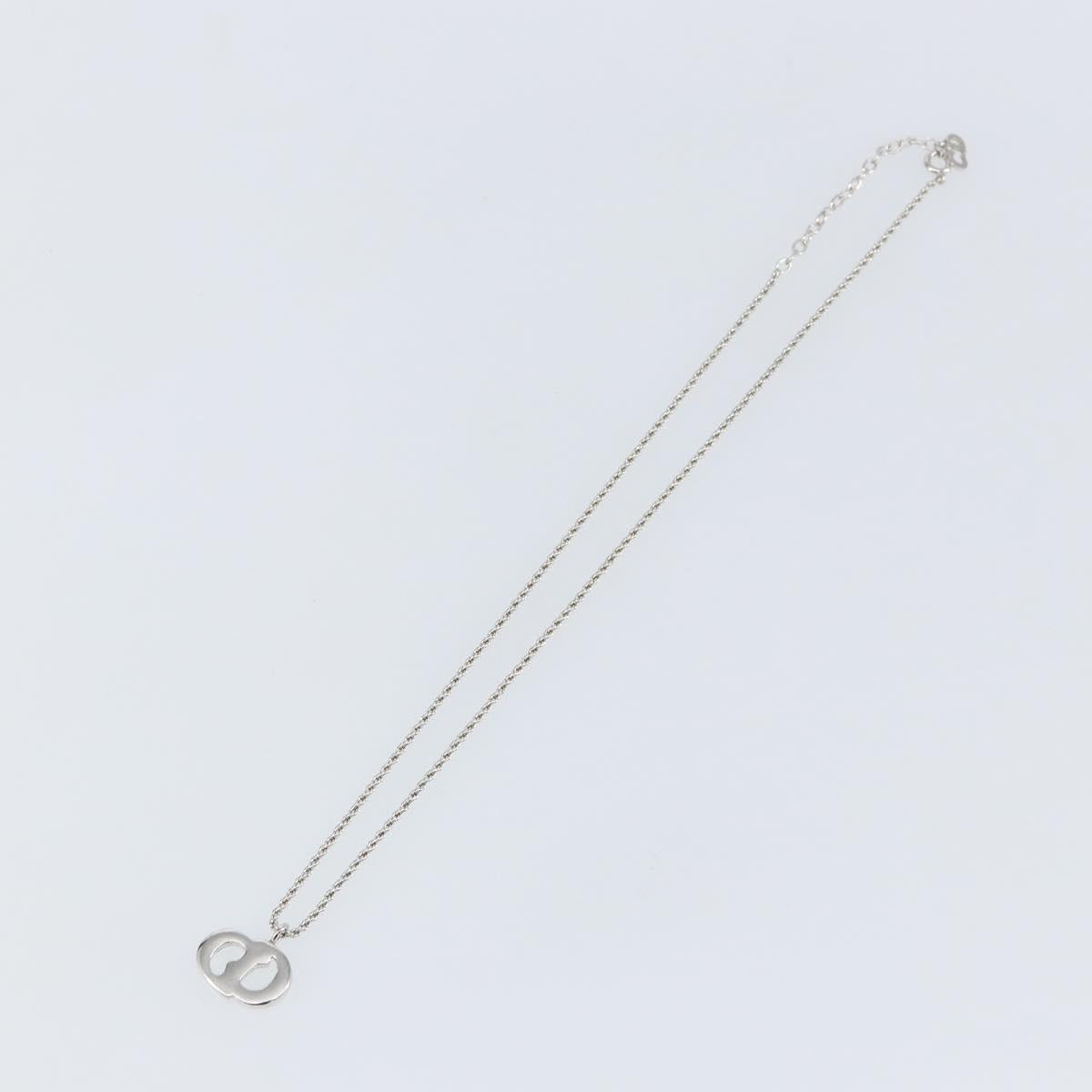 Christian Dior CD Logo Necklace metal Silver tone Auth 146061