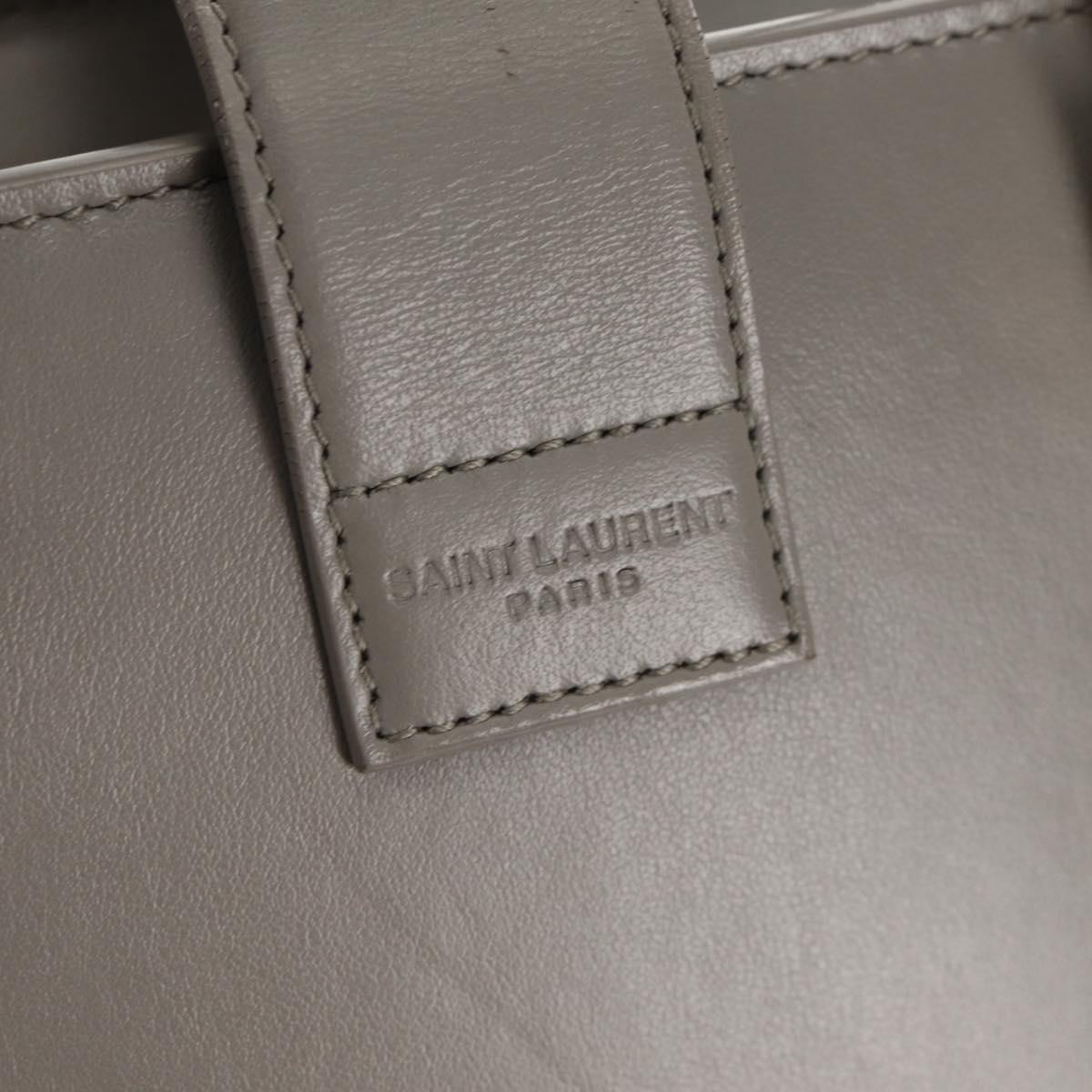 SAINT LAURENT Cabas Hand Bag Leather Gray Gold Auth 146066M