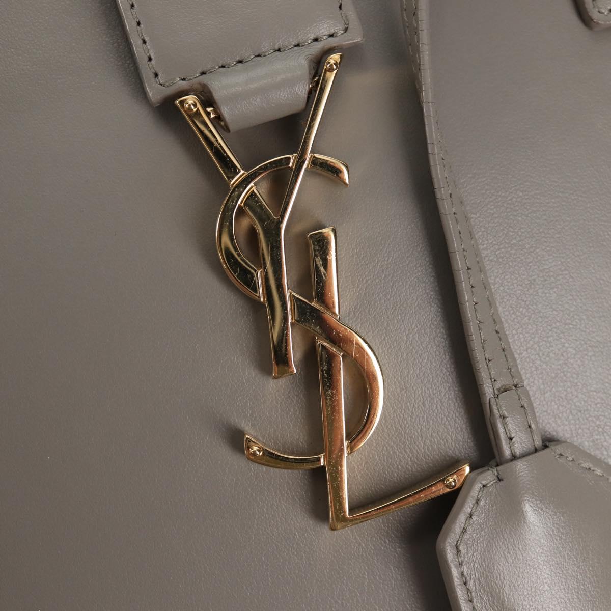 SAINT LAURENT Cabas Hand Bag Leather Gray Gold Auth 146066M