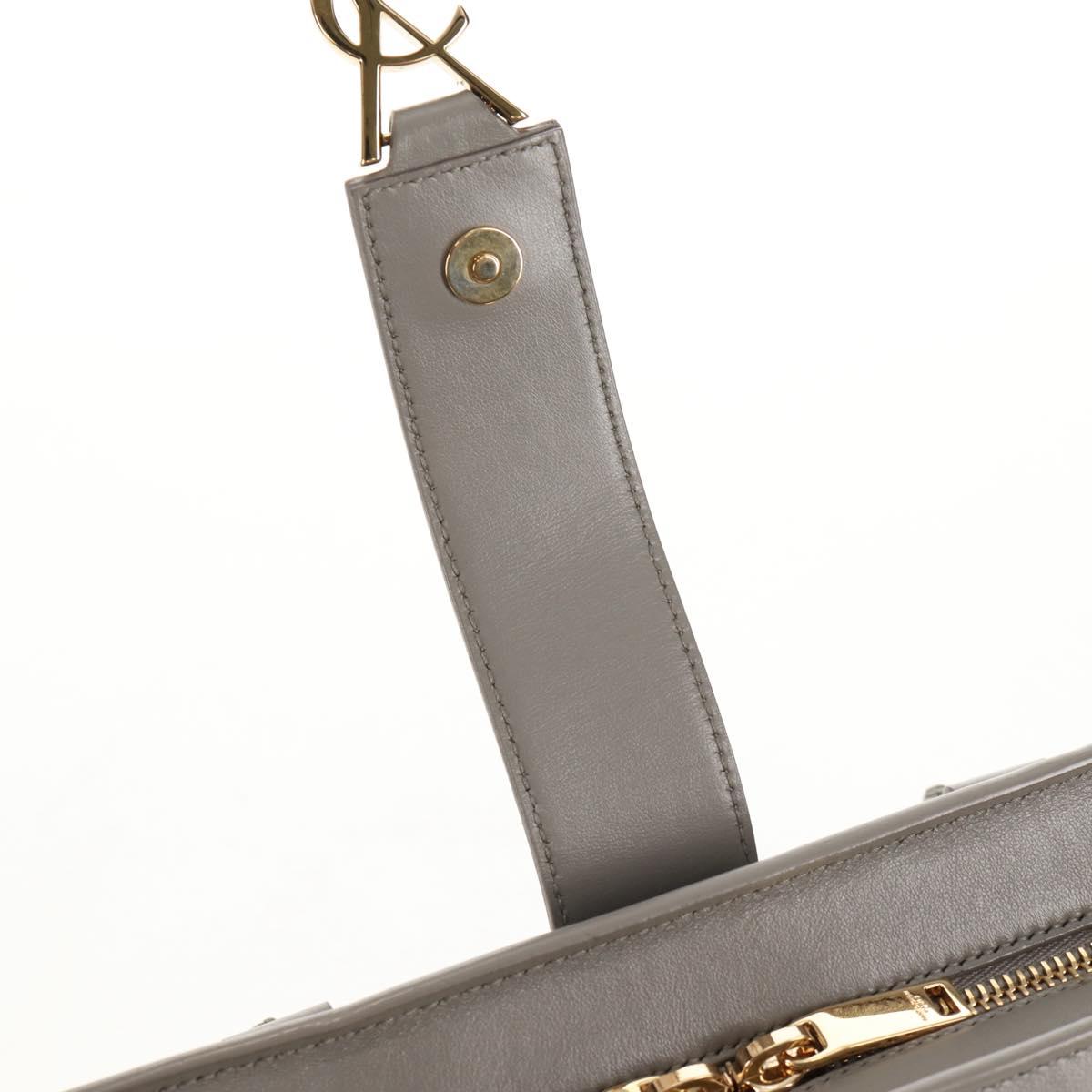 SAINT LAURENT Cabas Hand Bag Leather Gray Gold Auth 146066M