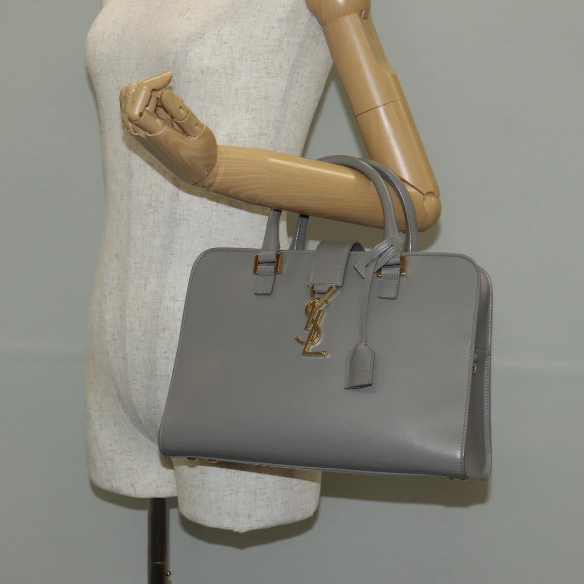 SAINT LAURENT Cabas Hand Bag Leather Gray Gold Auth 146066M