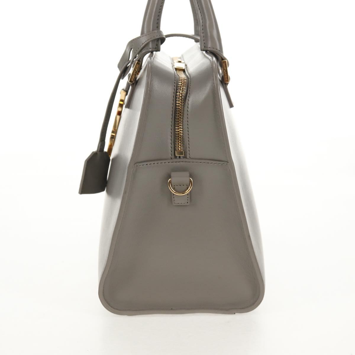 SAINT LAURENT Cabas Hand Bag Leather Gray Gold Auth 146066M