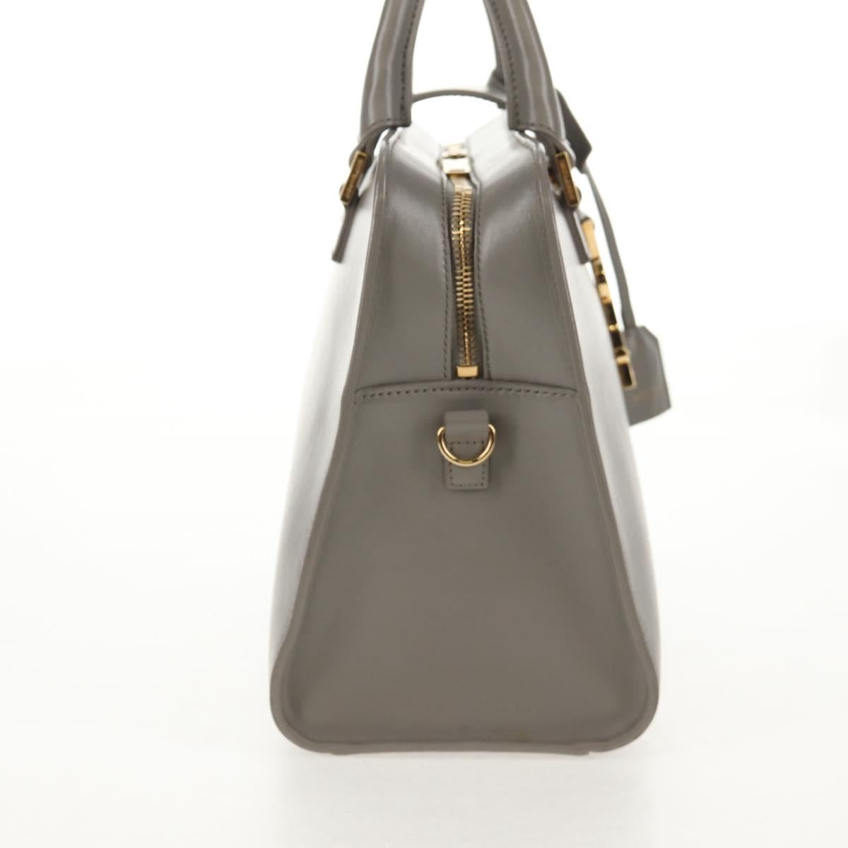 SAINT LAURENT Cabas Hand Bag Leather Gray Gold Auth 146066M