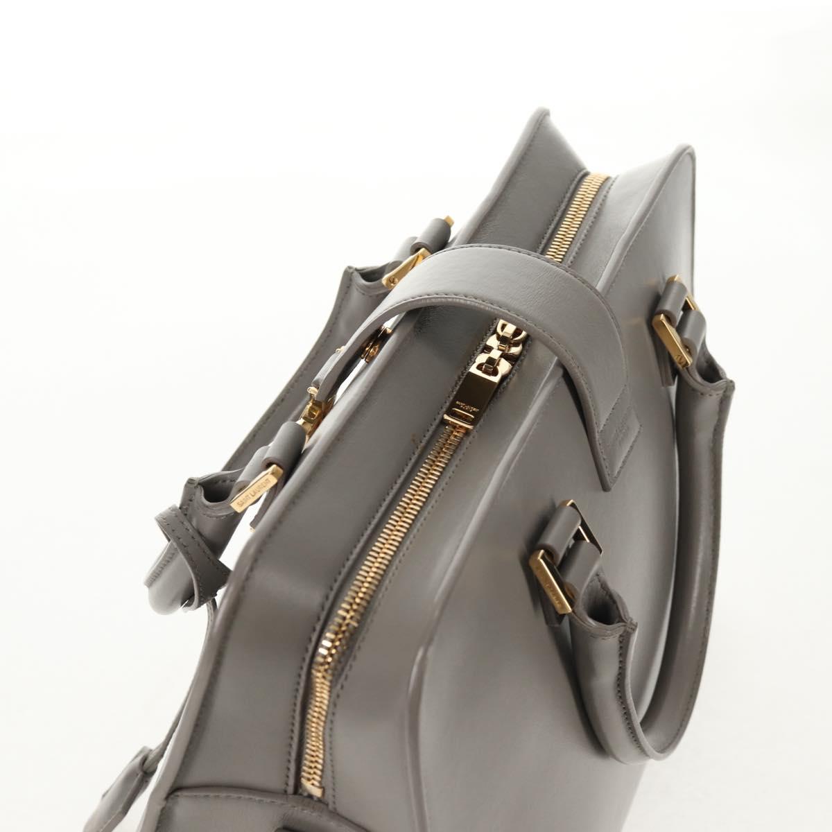 SAINT LAURENT Cabas Hand Bag Leather Gray Gold Auth 146066M