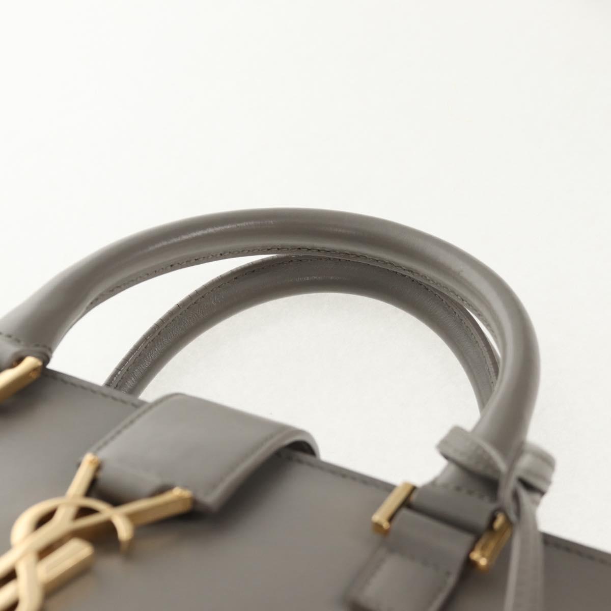 SAINT LAURENT Cabas Hand Bag Leather Gray Gold Auth 146066M