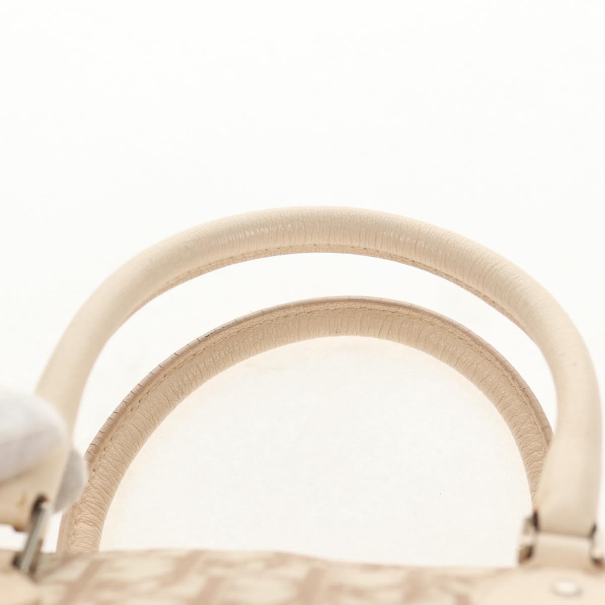 Christian Dior Trotter Canvas Romantic Hand Bag PVC Beige Silver Auth 146067V
