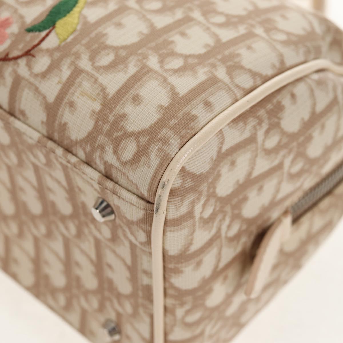 Christian Dior Trotter Canvas Romantic Hand Bag PVC Beige Silver Auth 146067V