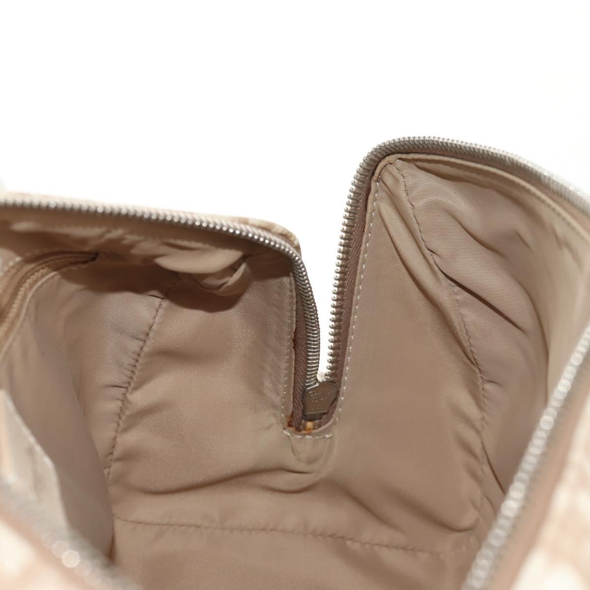 Christian Dior Trotter Canvas Romantic Hand Bag PVC Beige Silver Auth 146067V