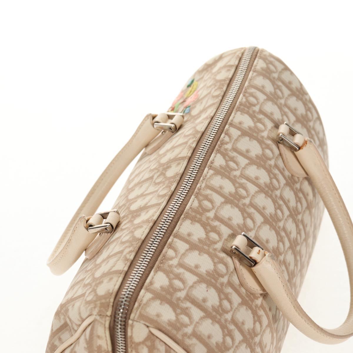Christian Dior Trotter Canvas Romantic Hand Bag PVC Beige Silver Auth 146067V