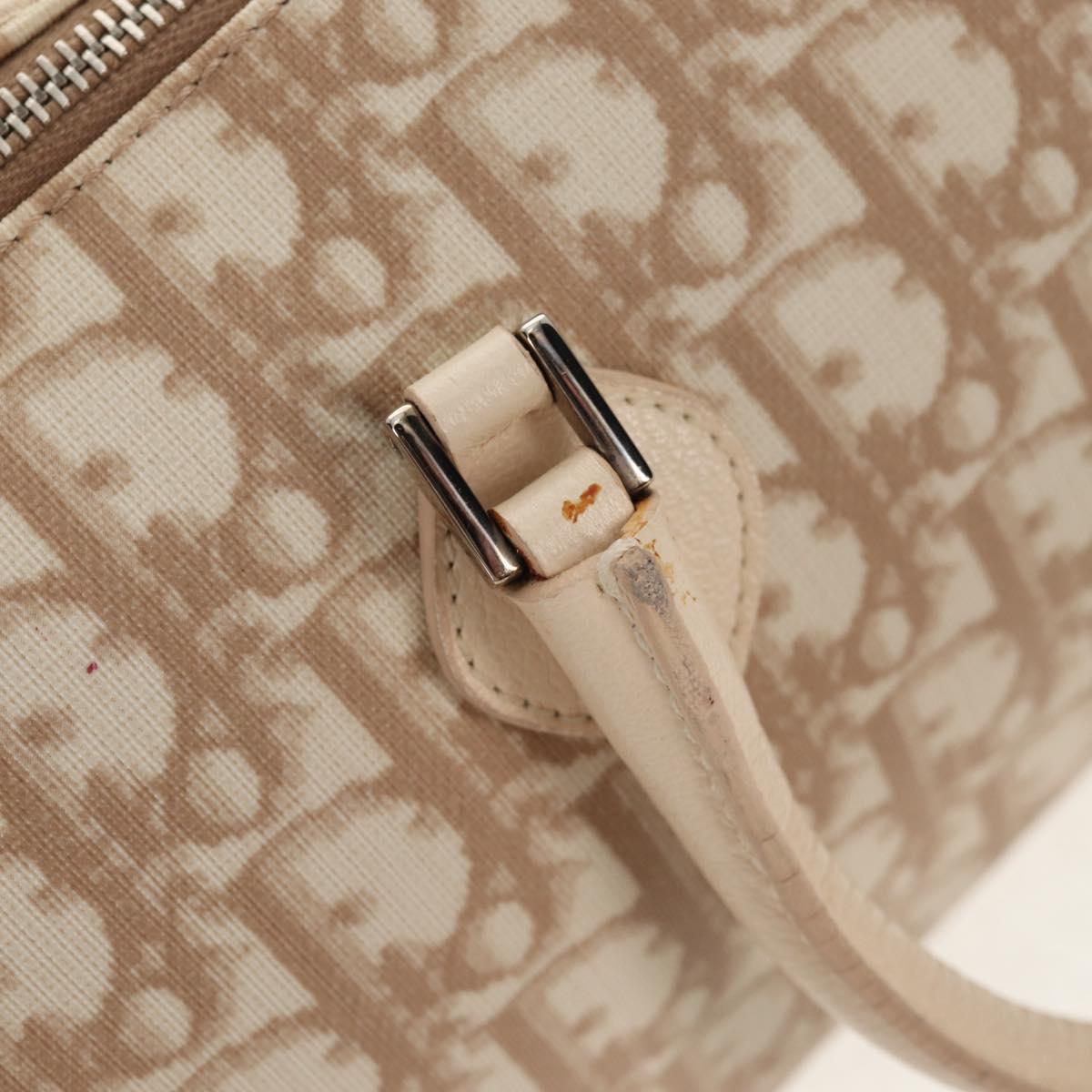 Christian Dior Trotter Canvas Romantic Hand Bag PVC Beige Silver Auth 146067V