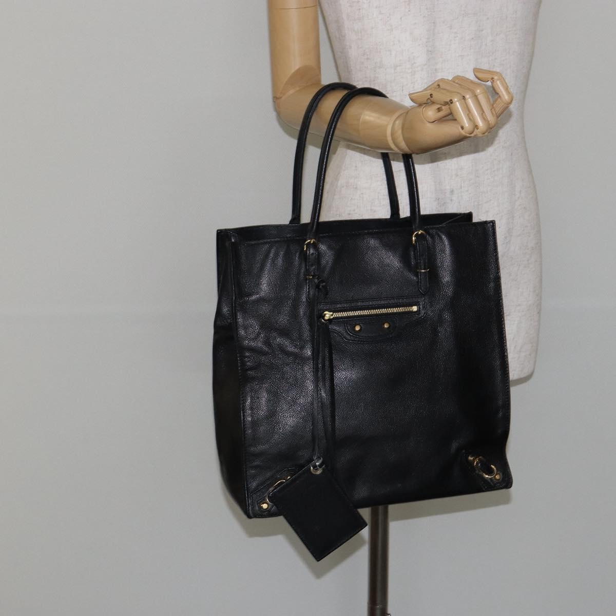 BALENCIAGA The Paper A5 Tote Bag Leather Black Gold 255412 Auth 146068