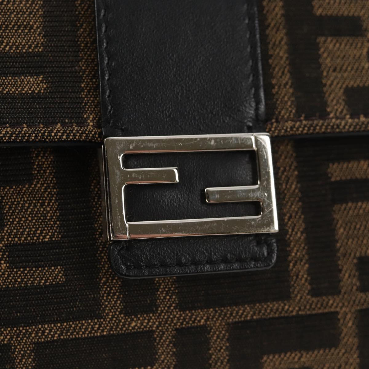 FENDI Zucca Canvas Baguette Shoulder Bag Black Brown Silver Auth 146069M