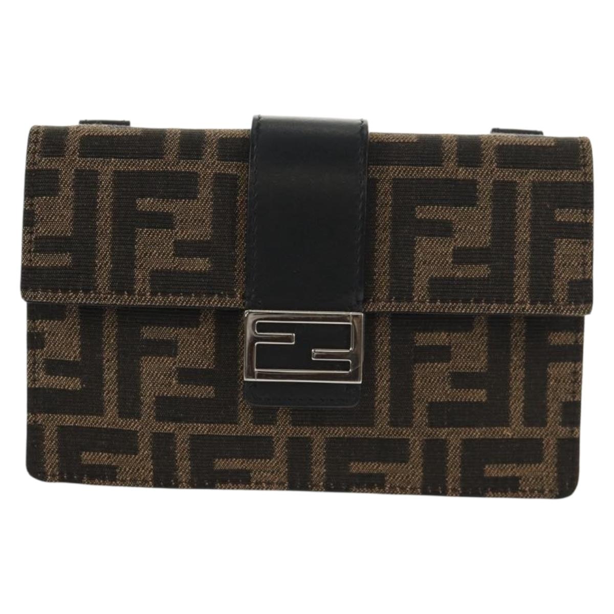 FENDI Zucca Canvas Baguette Shoulder Bag Black Brown Silver Auth 146069M