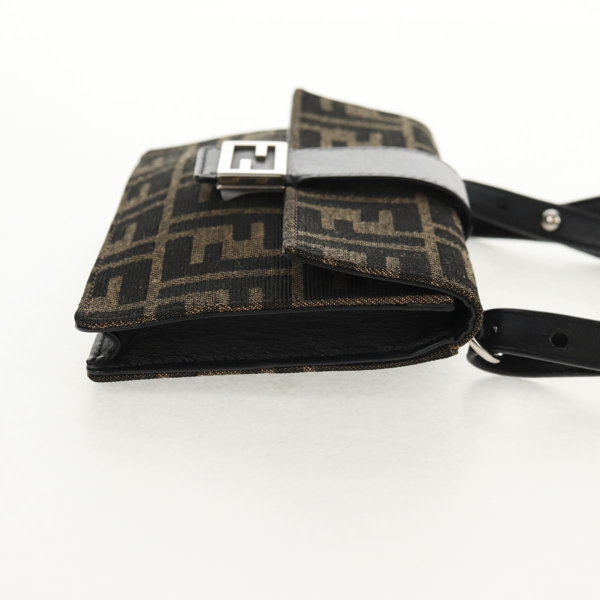 FENDI Zucca Canvas Baguette Shoulder Bag Black Brown Silver Auth 146069M