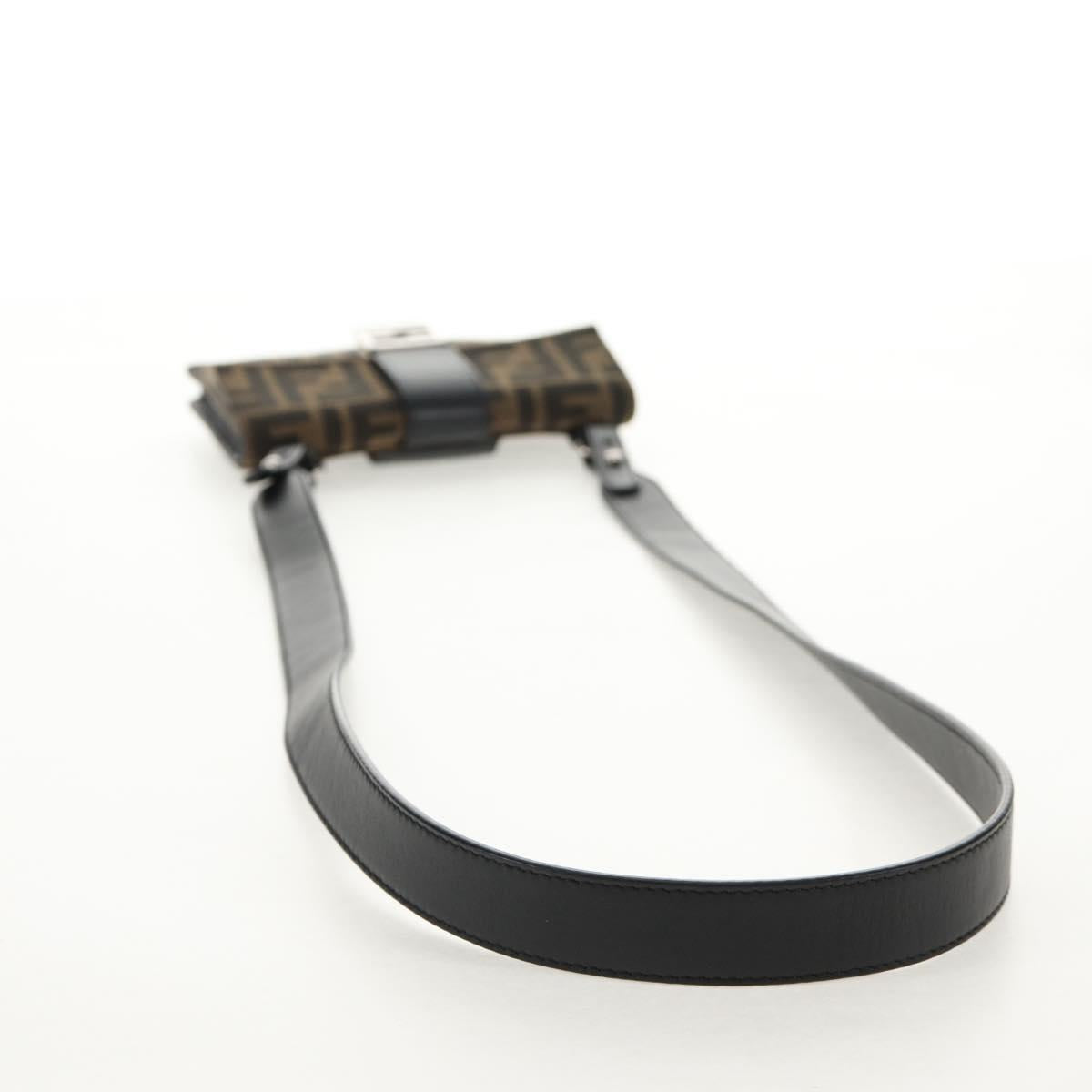 FENDI Zucca Canvas Baguette Shoulder Bag Black Brown Silver Auth 146069M