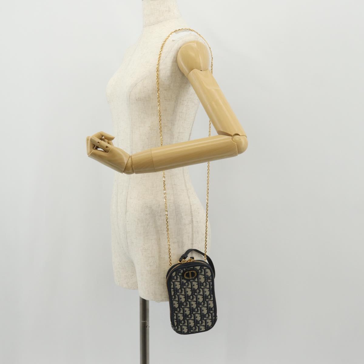 Christian Dior Trotter Canvas Montaigne Chain Bag Navy Gold Auth 146071AM