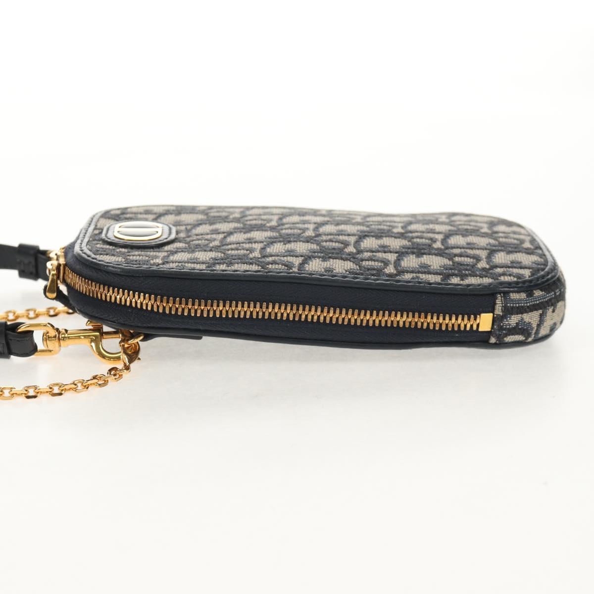 Christian Dior Trotter Canvas Montaigne Chain Bag Navy Gold Auth 146071AM
