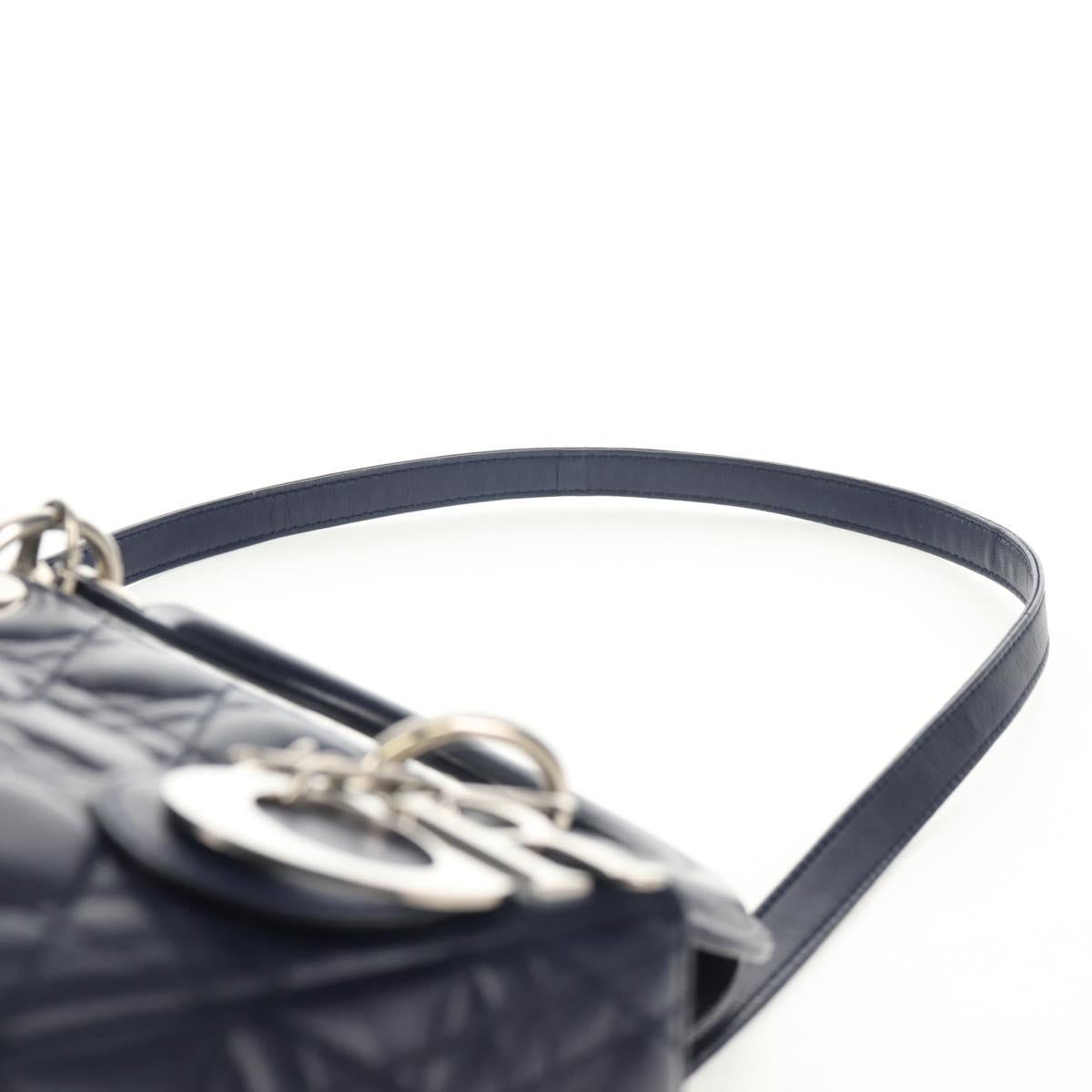 Christian Dior Lady Dior Canage Hand Bag Leather 2way Navy Silver Auth 146073M