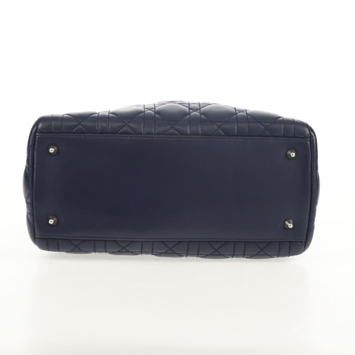 Christian Dior Lady Dior Canage Hand Bag Leather 2way Navy Silver Auth 146073M