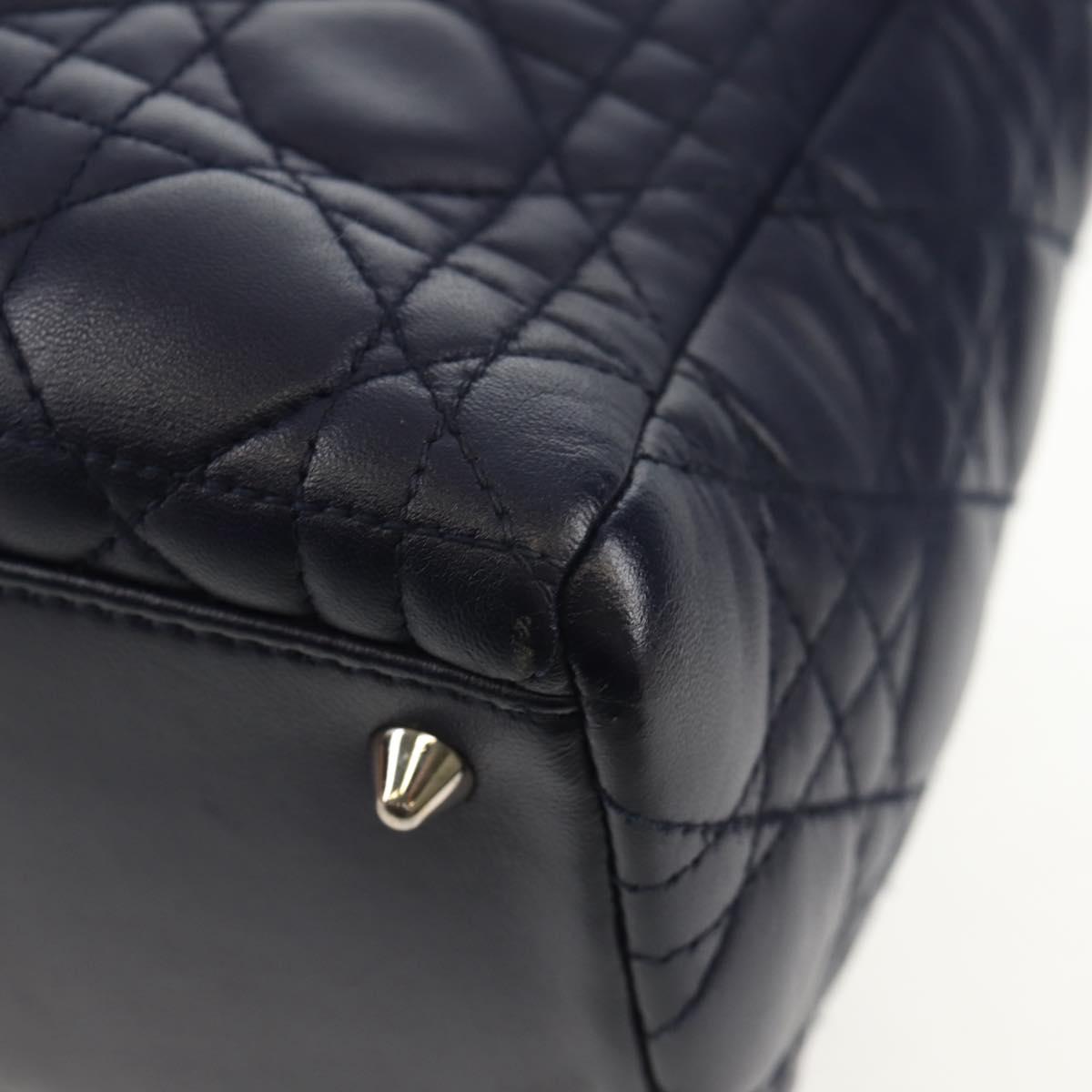 Christian Dior Lady Dior Canage Hand Bag Leather 2way Navy Silver Auth 146073M