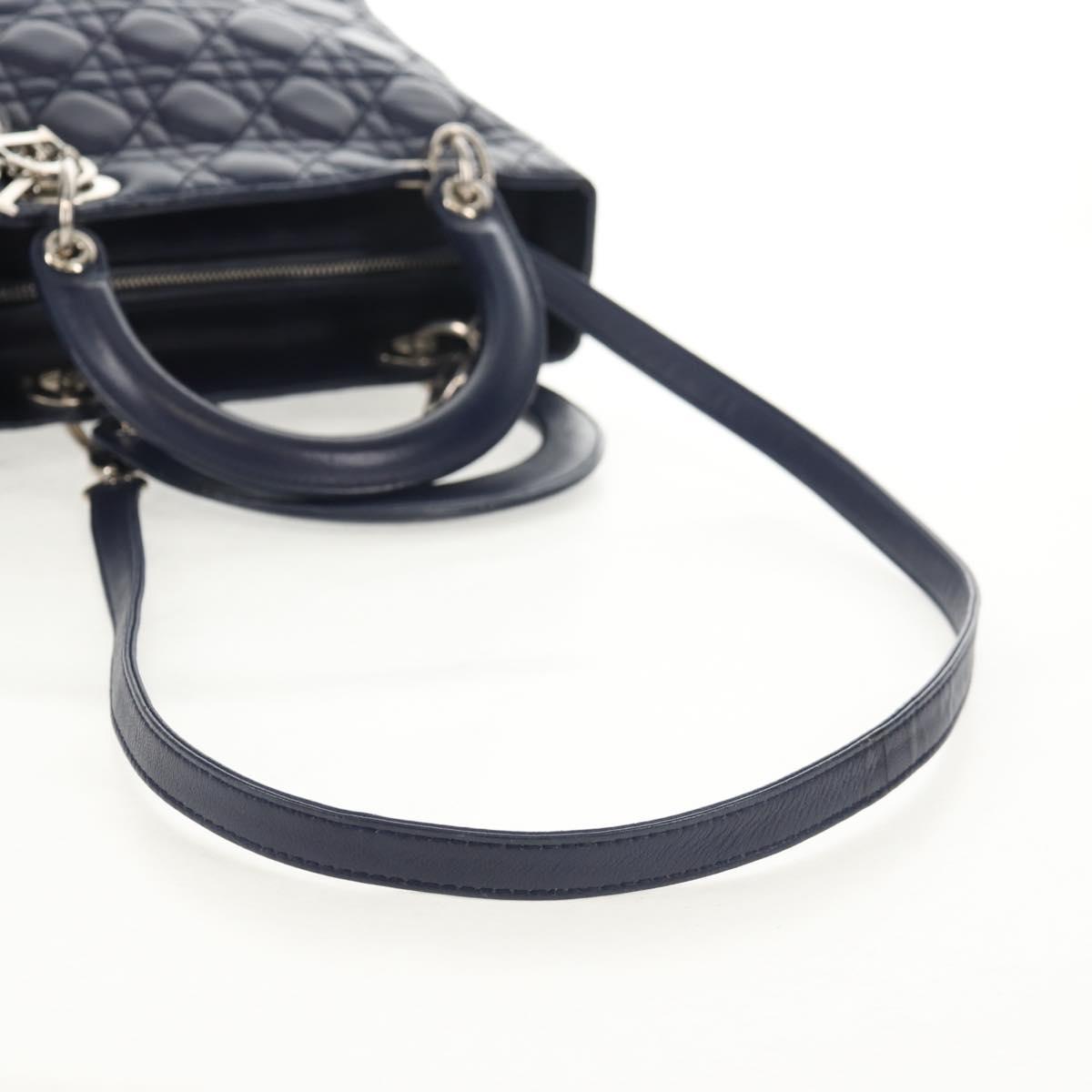 Christian Dior Lady Dior Canage Hand Bag Leather 2way Navy Silver Auth 146073M