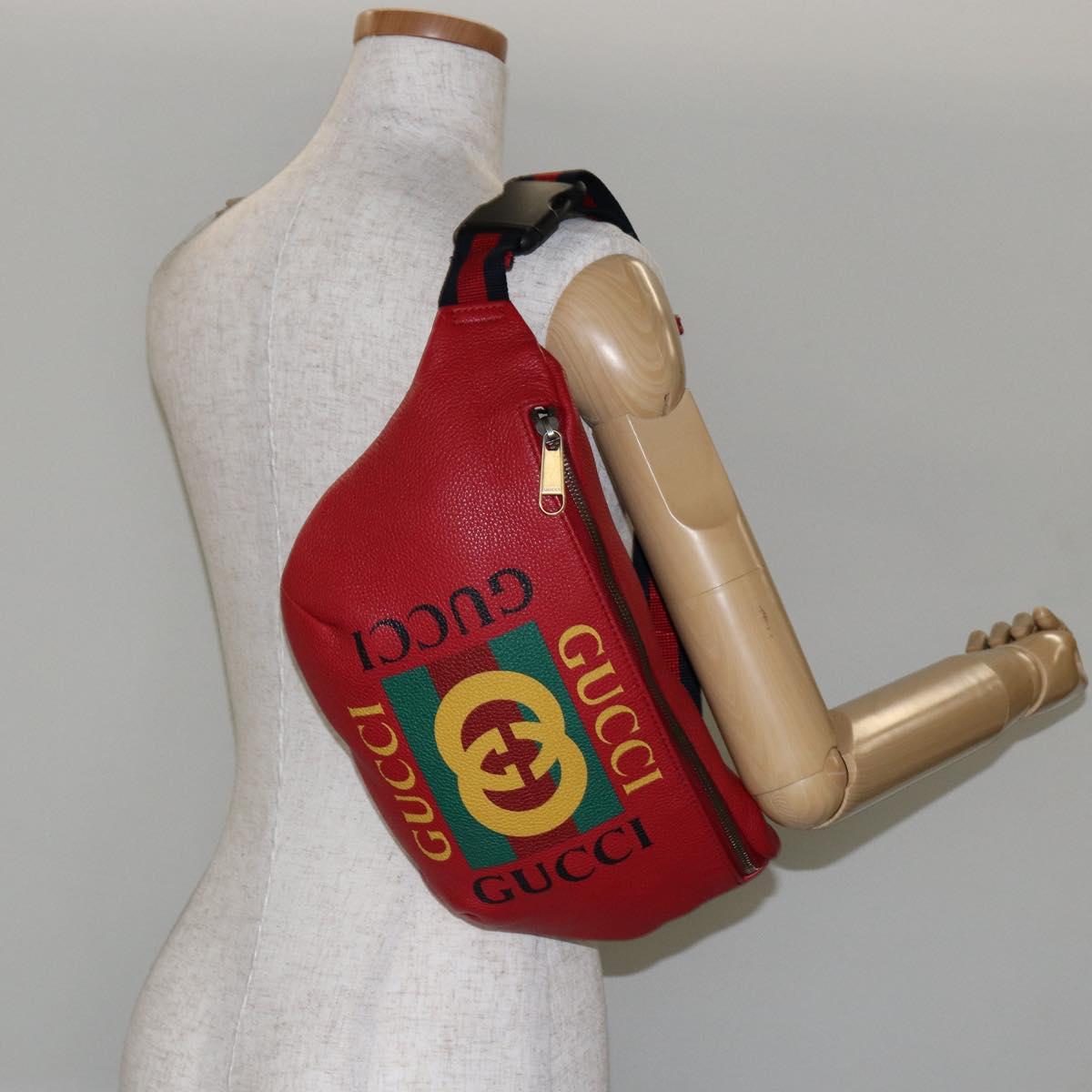 GUCCI Web Sherry Line Body Bag Leather Red 530412 Auth 146075