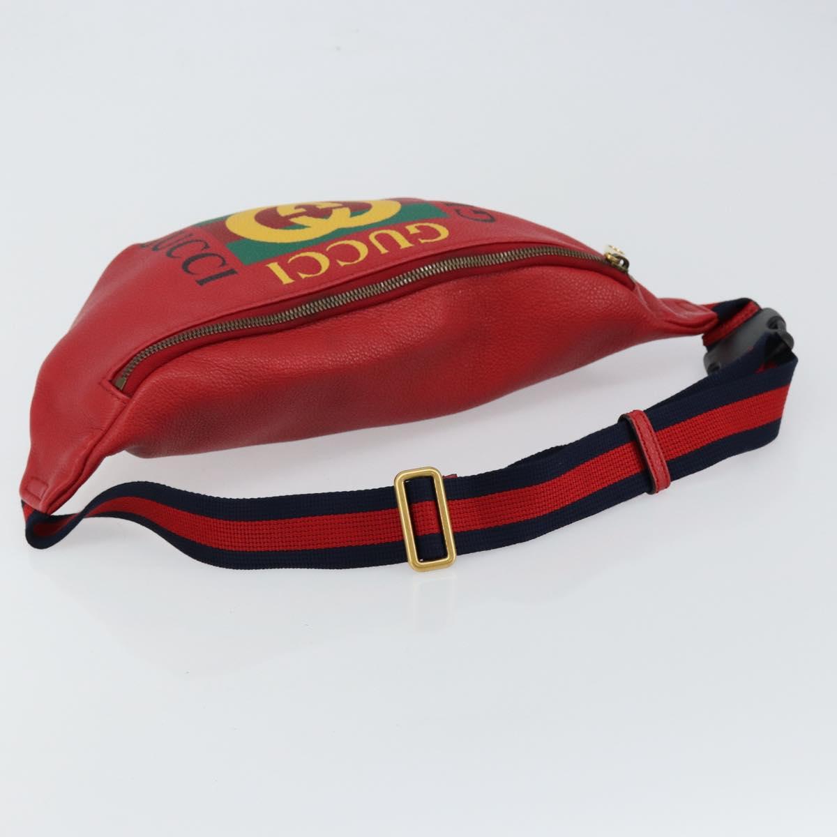 GUCCI Web Sherry Line Body Bag Leather Red 530412 Auth 146075