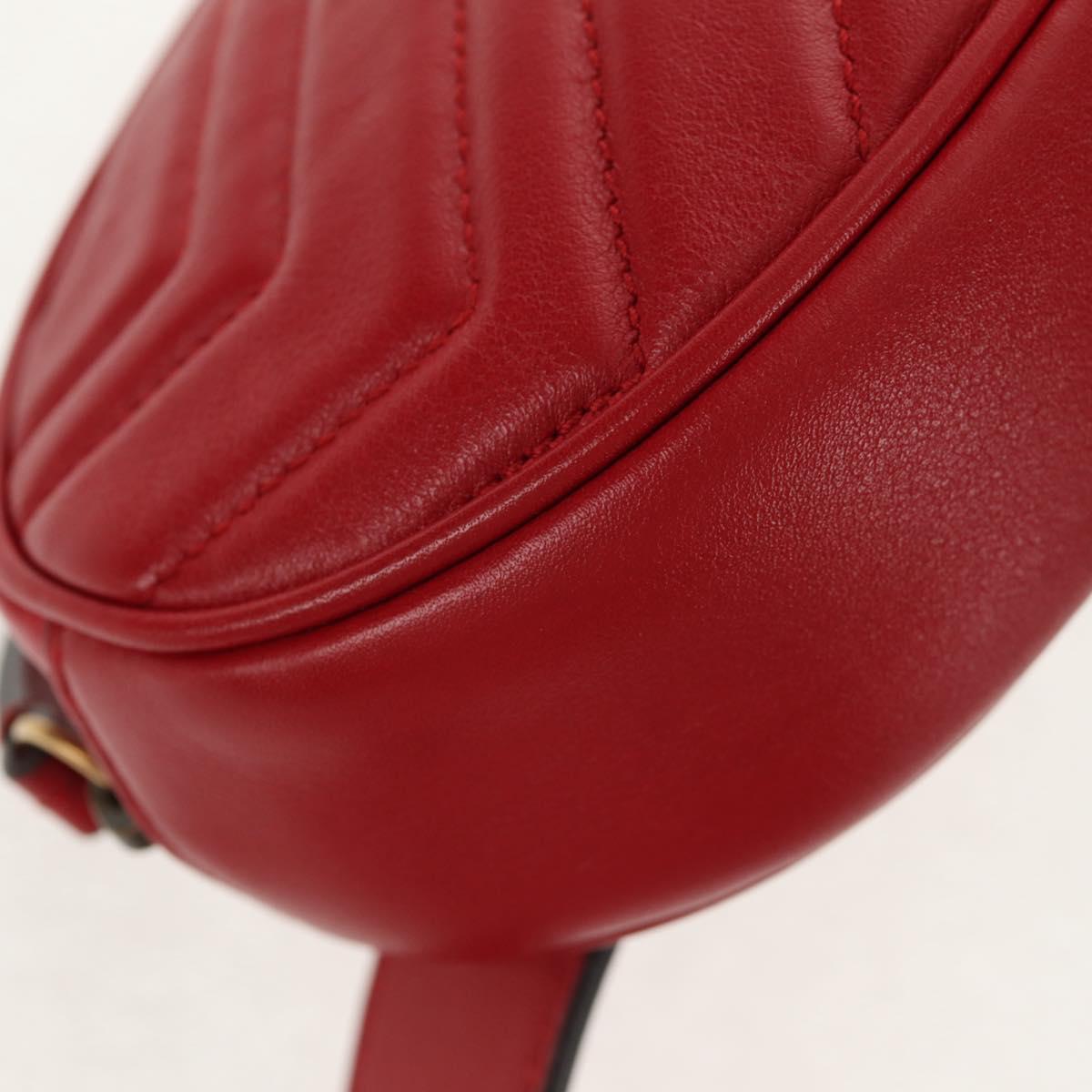 GUCCI GG Marmont Waist Bag Leather Red Gold 476434 Auth 146076V