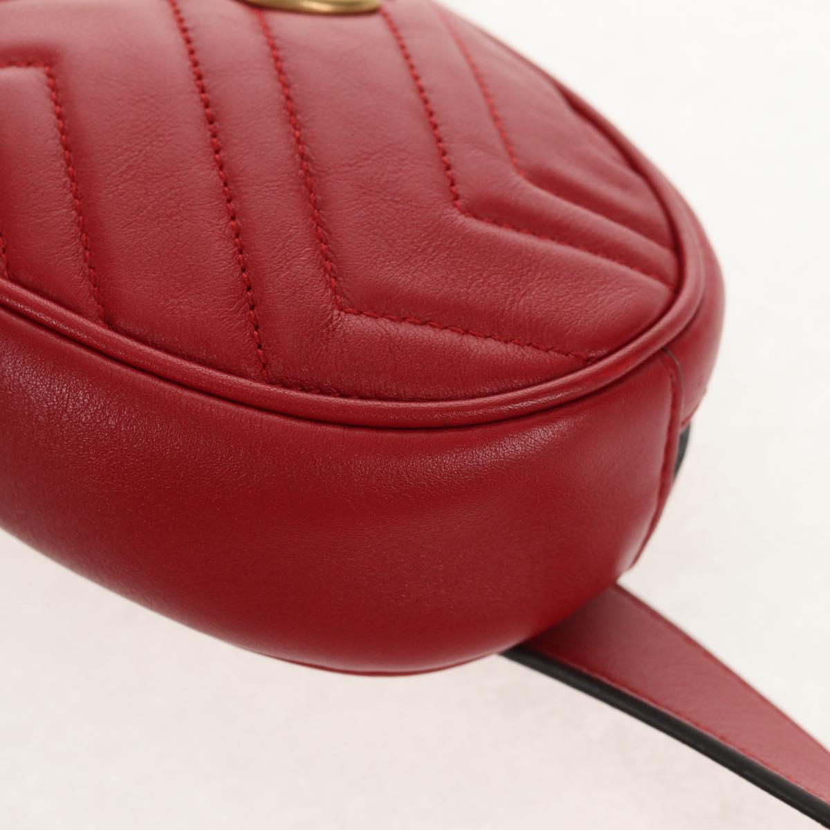 GUCCI GG Marmont Waist Bag Leather Red Gold 476434 Auth 146076V