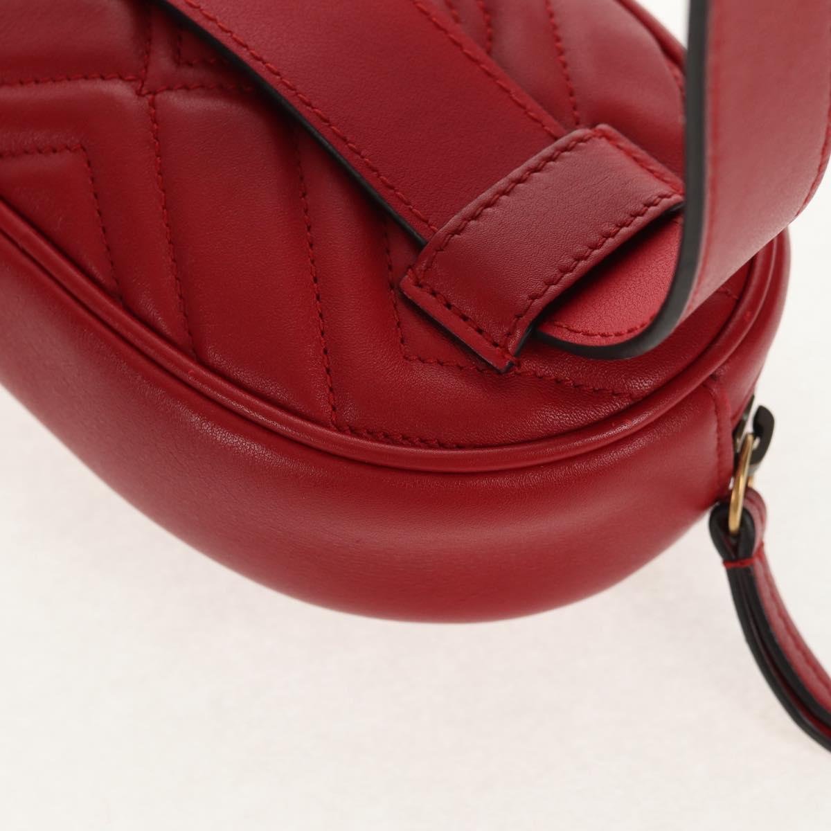 GUCCI GG Marmont Waist Bag Leather Red Gold 476434 Auth 146076V