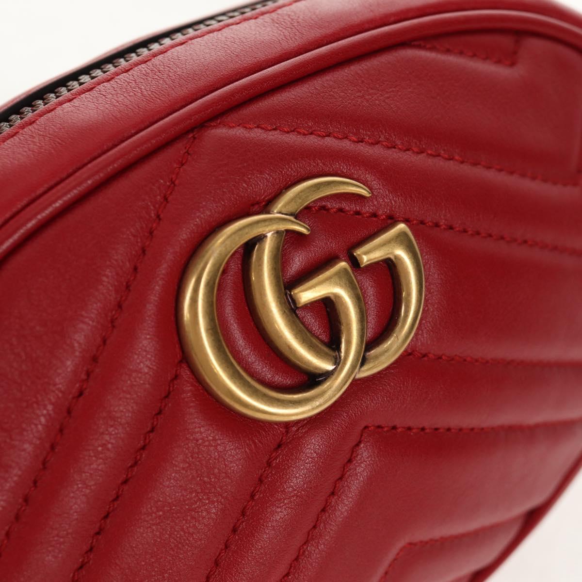 GUCCI GG Marmont Waist Bag Leather Red Gold 476434 Auth 146076V