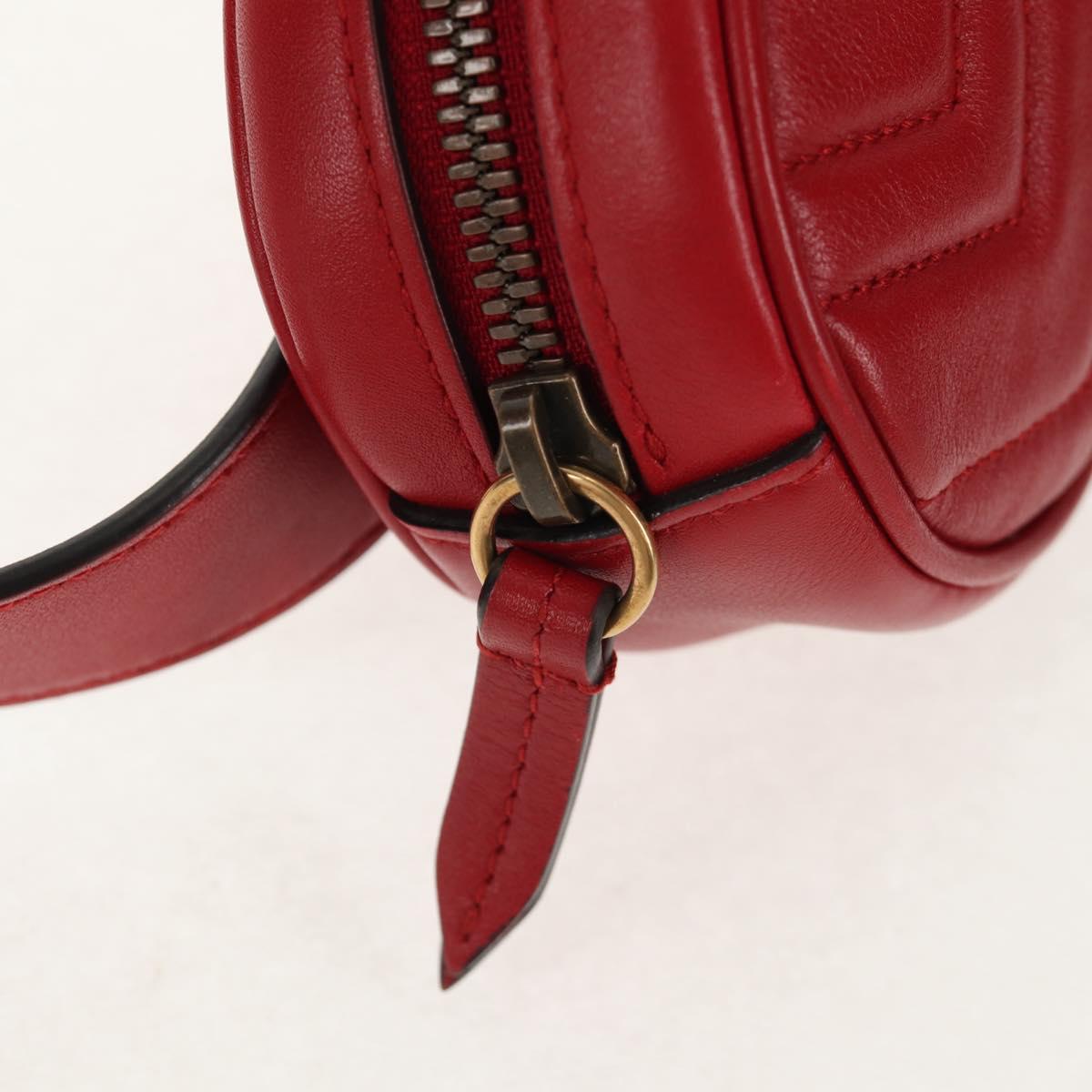 GUCCI GG Marmont Waist Bag Leather Red Gold 476434 Auth 146076V