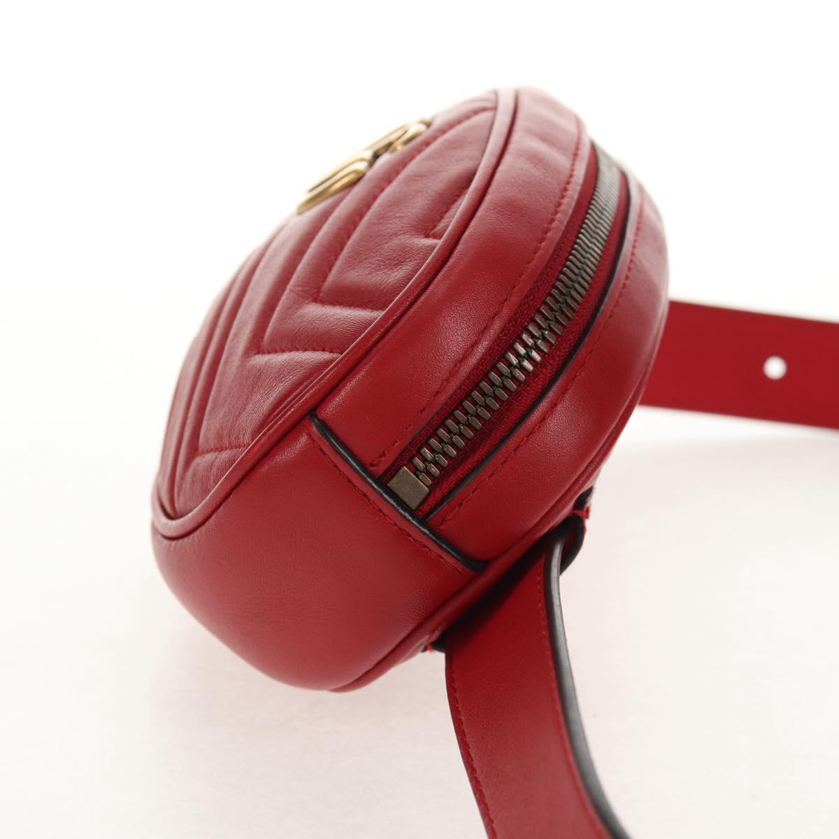 GUCCI GG Marmont Waist Bag Leather Red Gold 476434 Auth 146076V