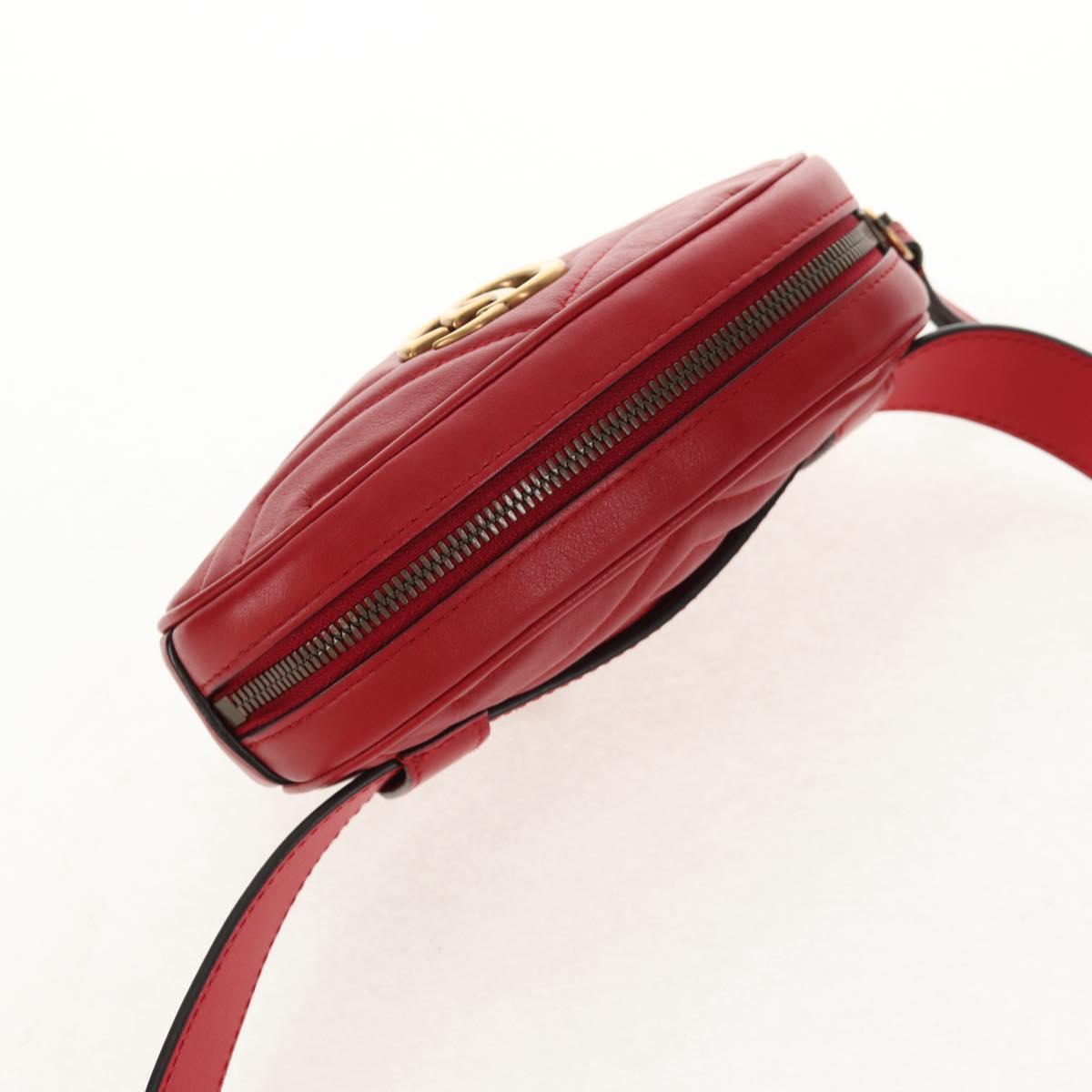GUCCI GG Marmont Waist Bag Leather Red Gold 476434 Auth 146076V