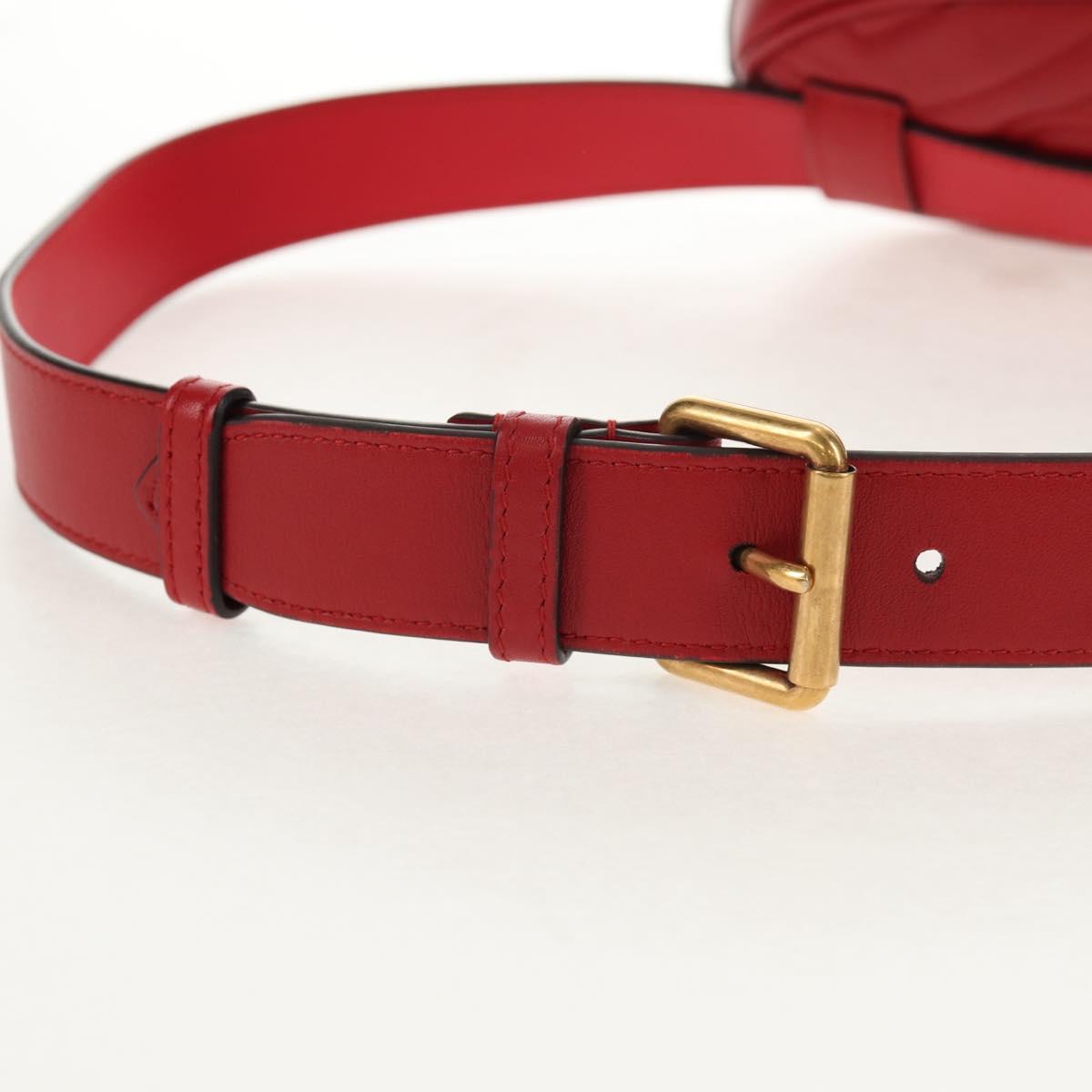 GUCCI GG Marmont Waist Bag Leather Red Gold 476434 Auth 146076V